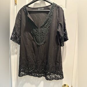 Black tunic with crochet embellishments